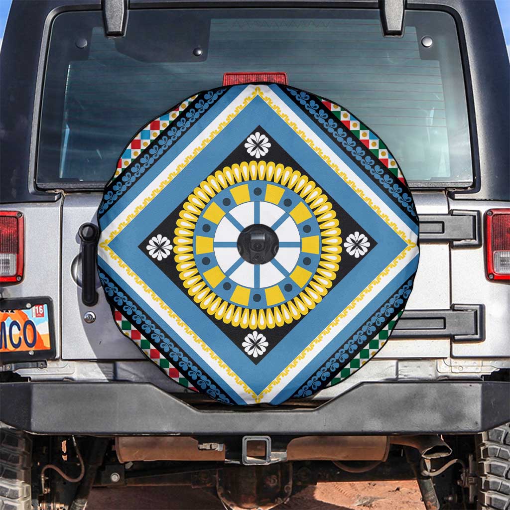 Sicily Italy Carretto Siciliano Spare Tire Cover Azure Sicilian Cart Wheel Pattern