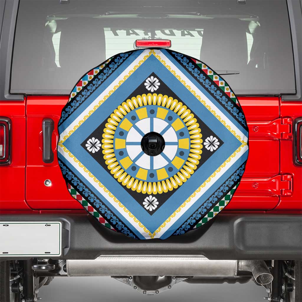 Sicily Italy Carretto Siciliano Spare Tire Cover Azure Sicilian Cart Wheel Pattern