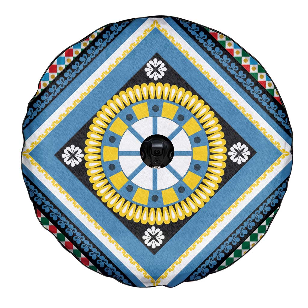 Sicily Italy Carretto Siciliano Spare Tire Cover Azure Sicilian Cart Wheel Pattern