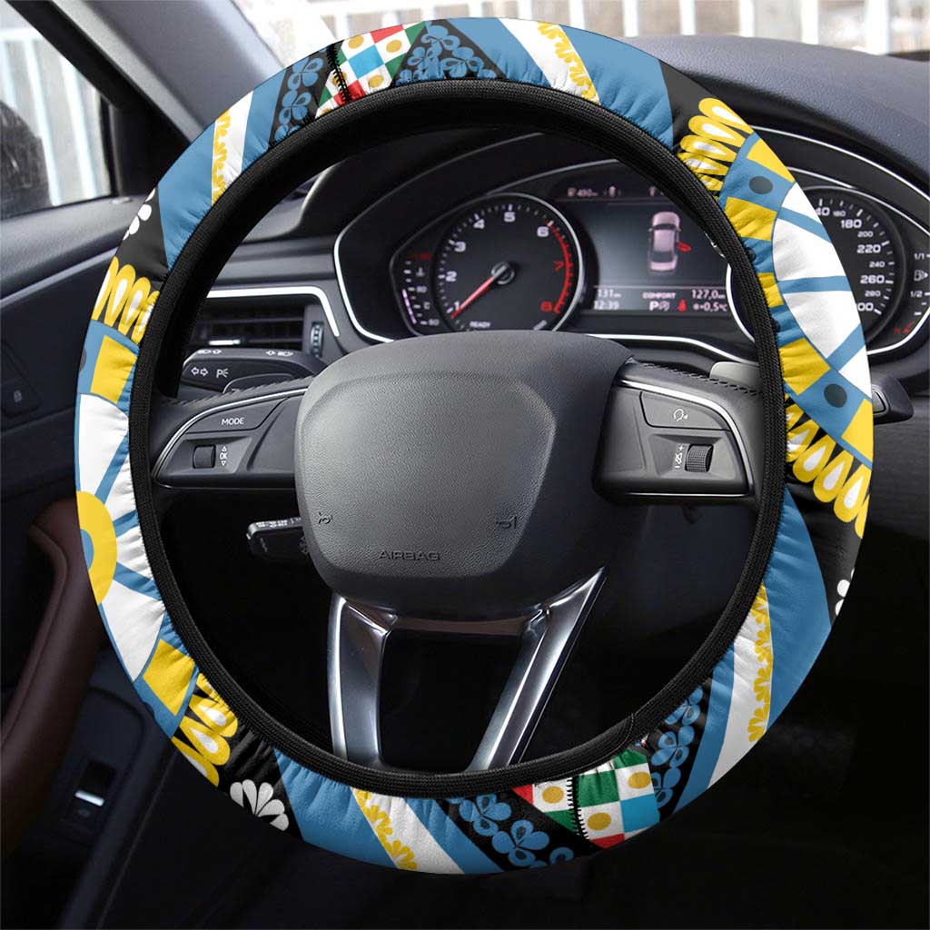 Sicily Italy Carretto Siciliano Steering Wheel Cover Azure Sicilian Cart Wheel Pattern