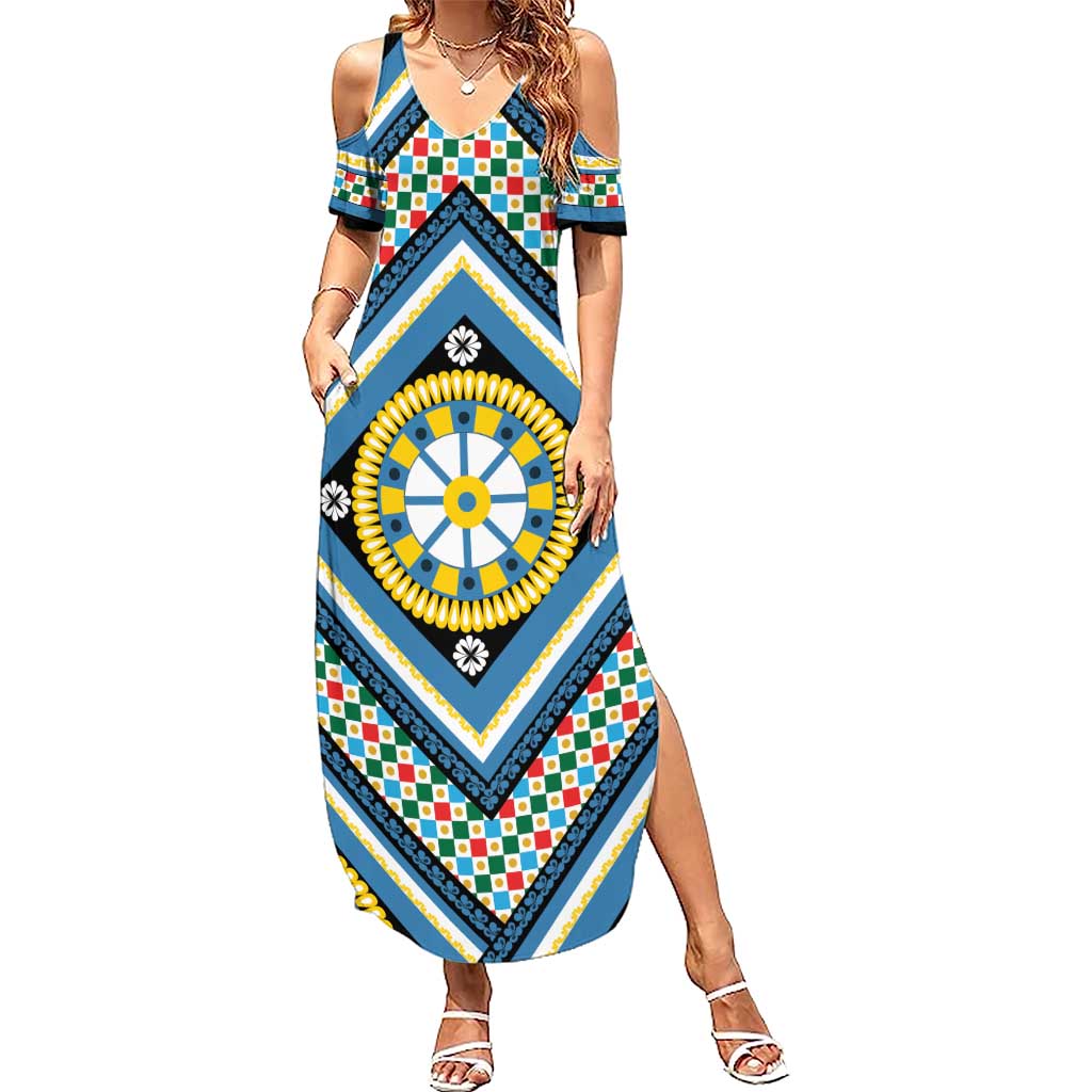 Sicily Italy Carretto Siciliano Summer Maxi Dress Azure Sicilian Cart Wheel Pattern