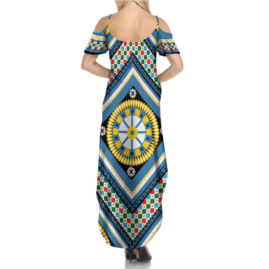 Sicily Italy Carretto Siciliano Summer Maxi Dress Azure Sicilian Cart Wheel Pattern