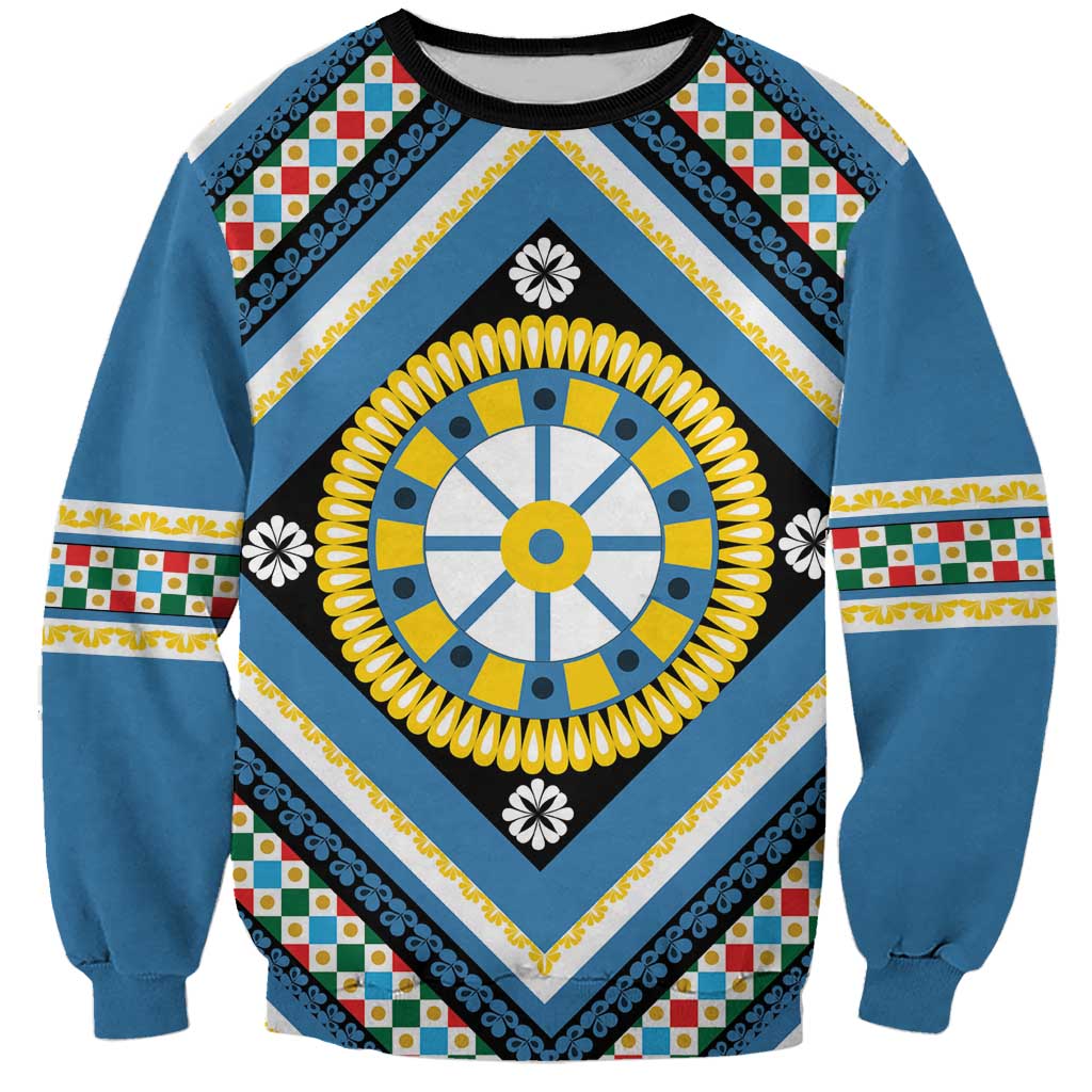 Sicily Italy Carretto Siciliano Sweatshirt Azure Sicilian Cart Wheel Pattern
