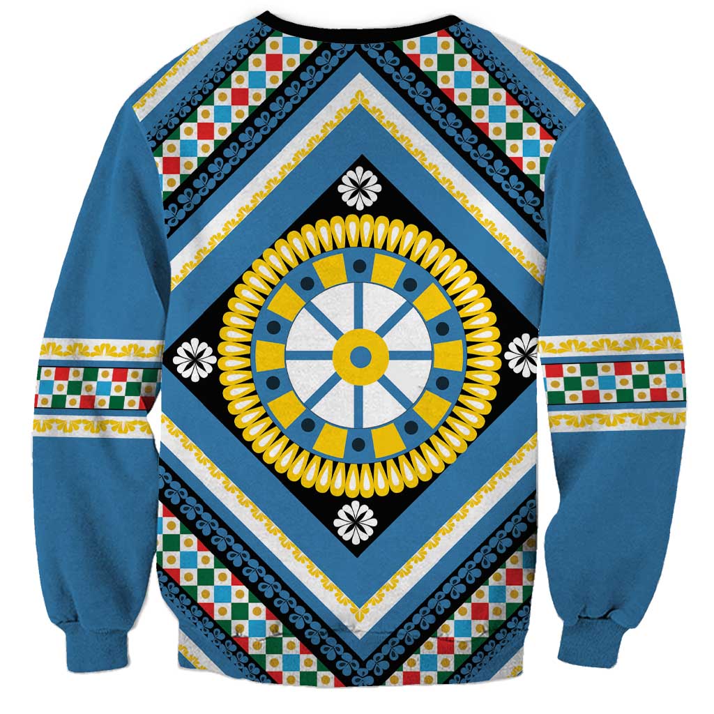 Sicily Italy Carretto Siciliano Sweatshirt Azure Sicilian Cart Wheel Pattern