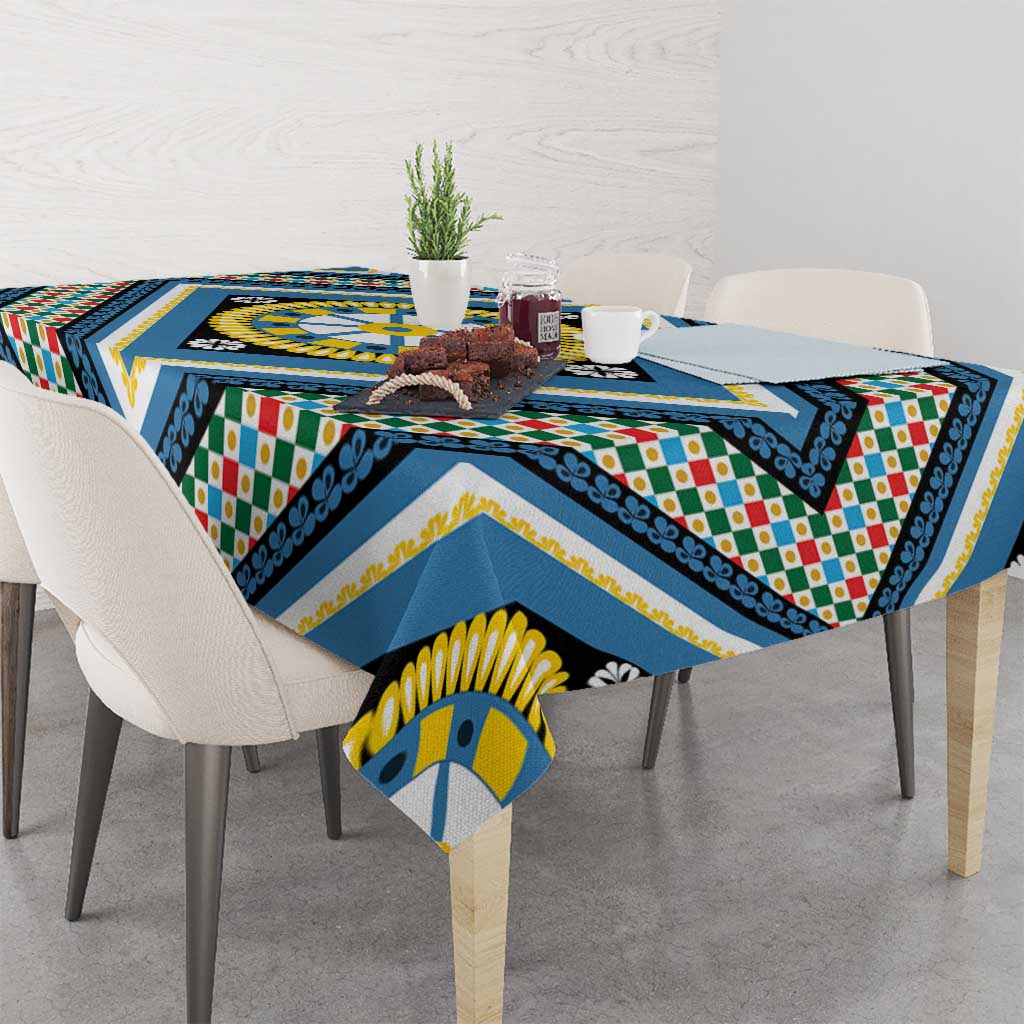 Sicily Italy Carretto Siciliano Tablecloth Azure Sicilian Cart Wheel Pattern