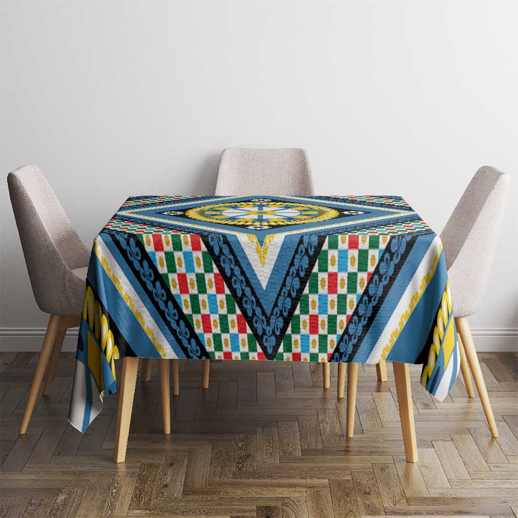 Sicily Italy Carretto Siciliano Tablecloth Azure Sicilian Cart Wheel Pattern