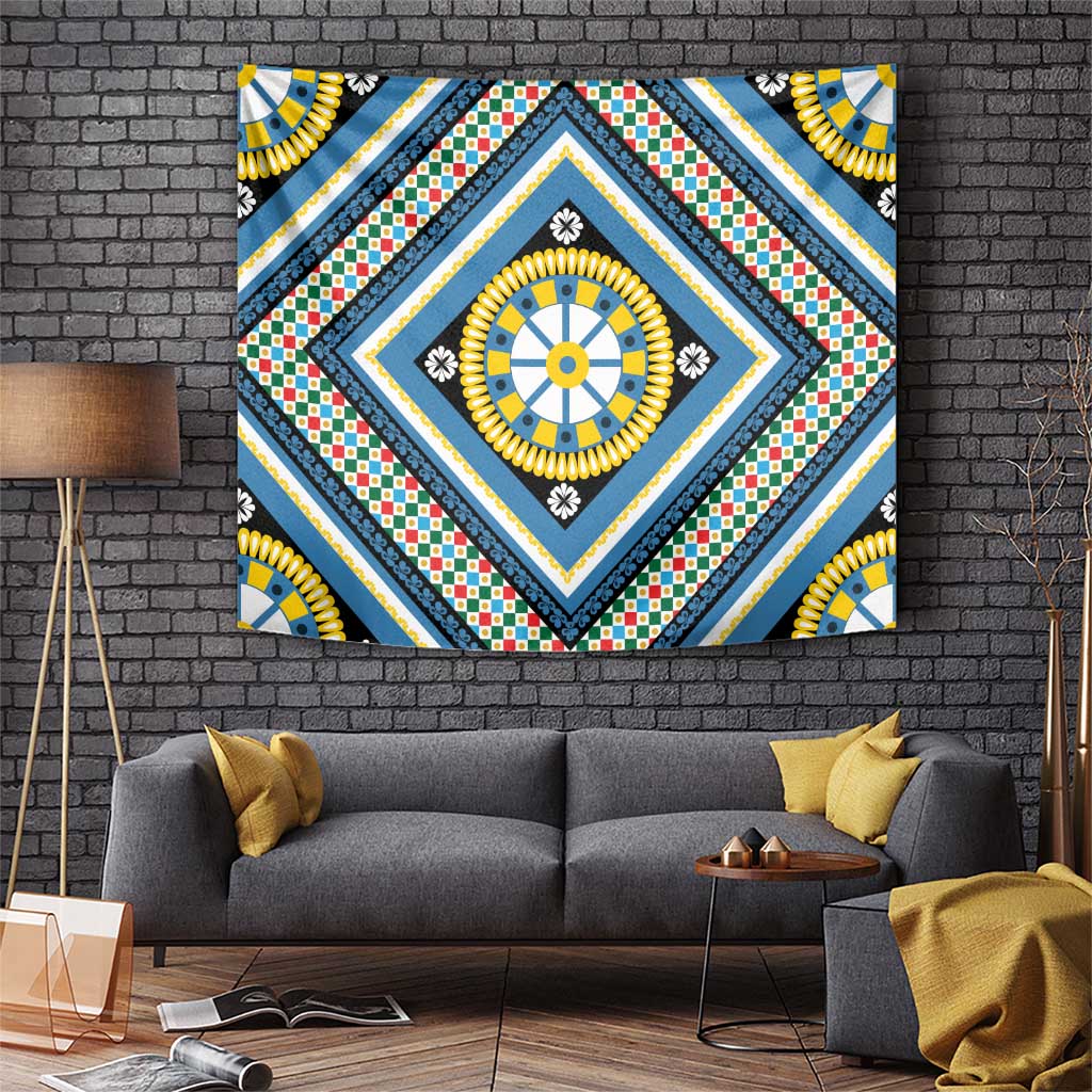 Sicily Italy Carretto Siciliano Tapestry Azure Sicilian Cart Wheel Pattern