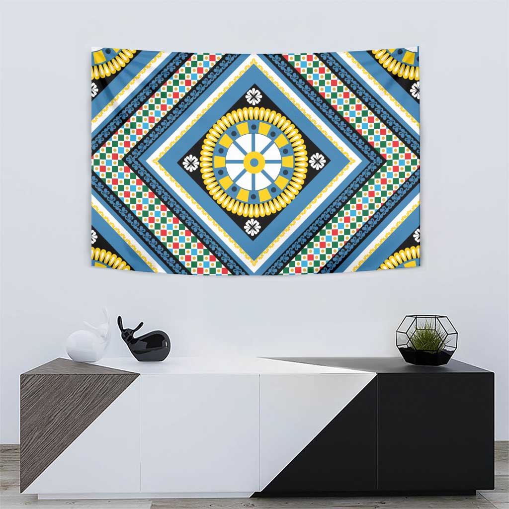 Sicily Italy Carretto Siciliano Tapestry Azure Sicilian Cart Wheel Pattern