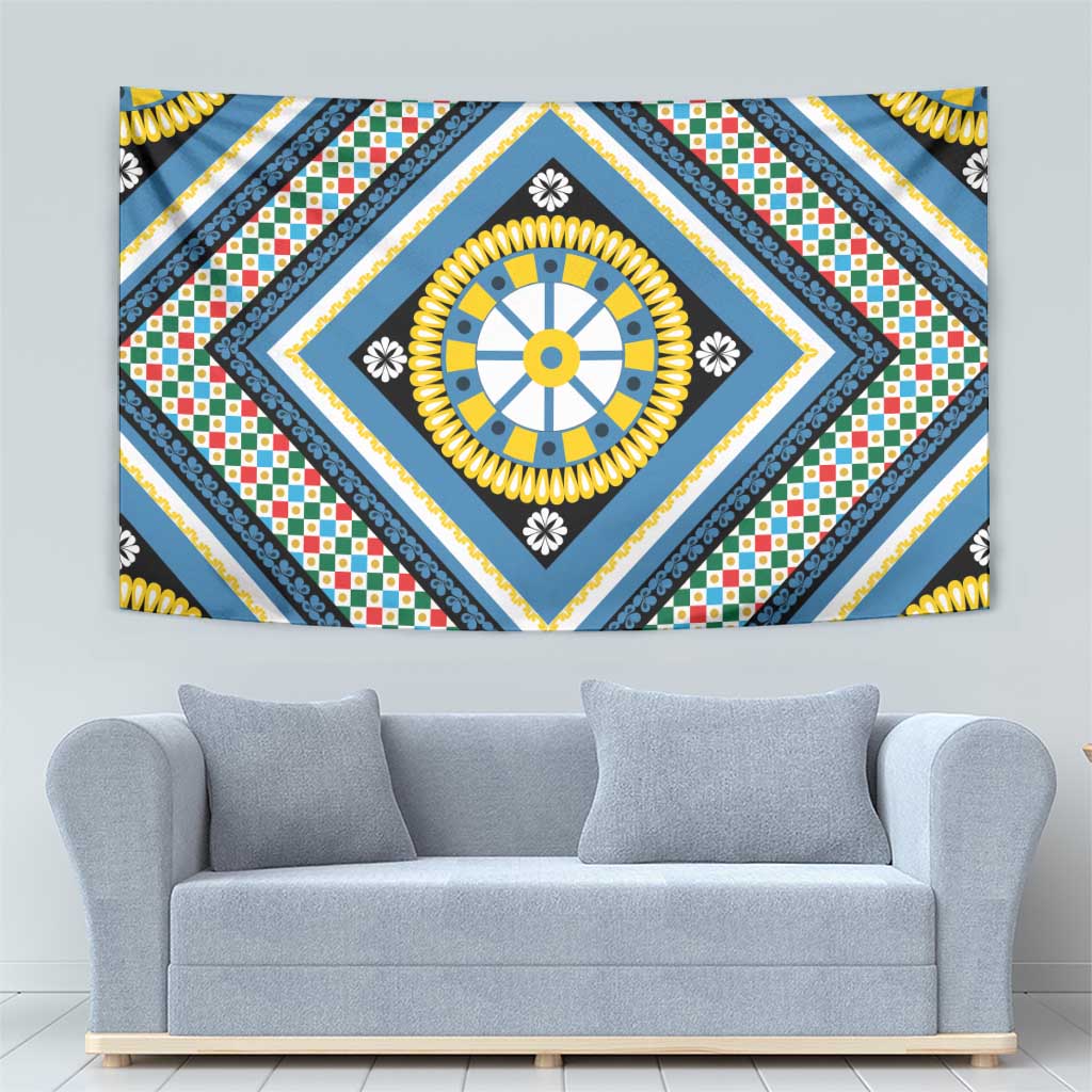 Sicily Italy Carretto Siciliano Tapestry Azure Sicilian Cart Wheel Pattern