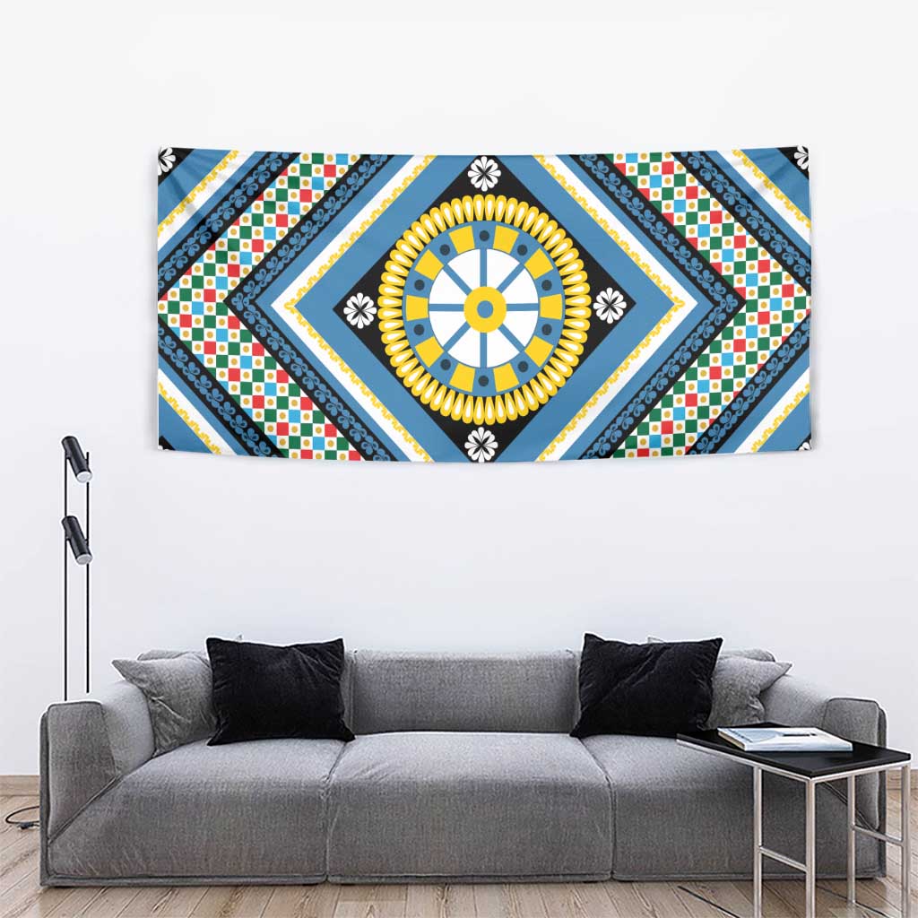 Sicily Italy Carretto Siciliano Tapestry Azure Sicilian Cart Wheel Pattern