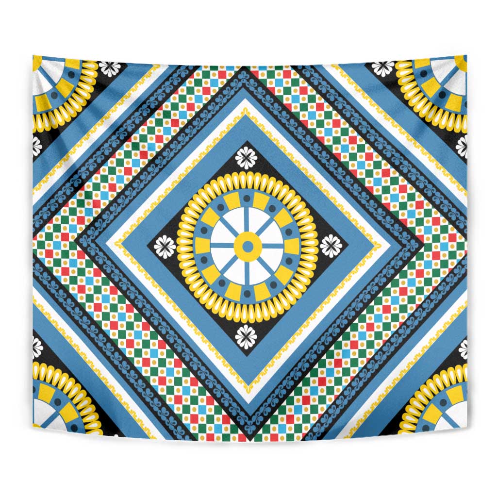 Sicily Italy Carretto Siciliano Tapestry Azure Sicilian Cart Wheel Pattern