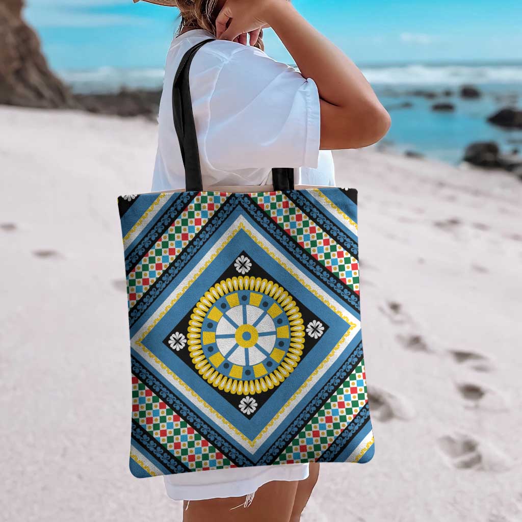 Sicily Italy Carretto Siciliano Tote Bag Azure Sicilian Cart Wheel Pattern