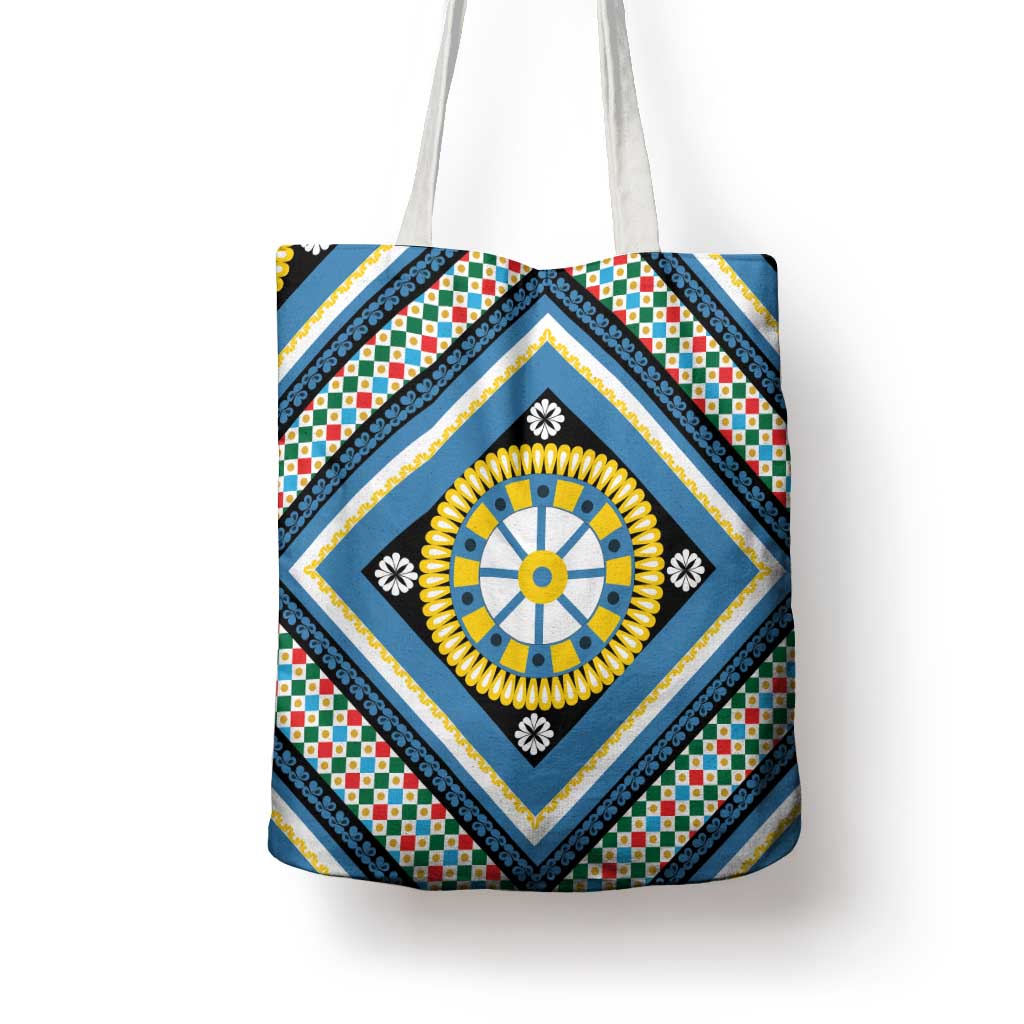 Sicily Italy Carretto Siciliano Tote Bag Azure Sicilian Cart Wheel Pattern