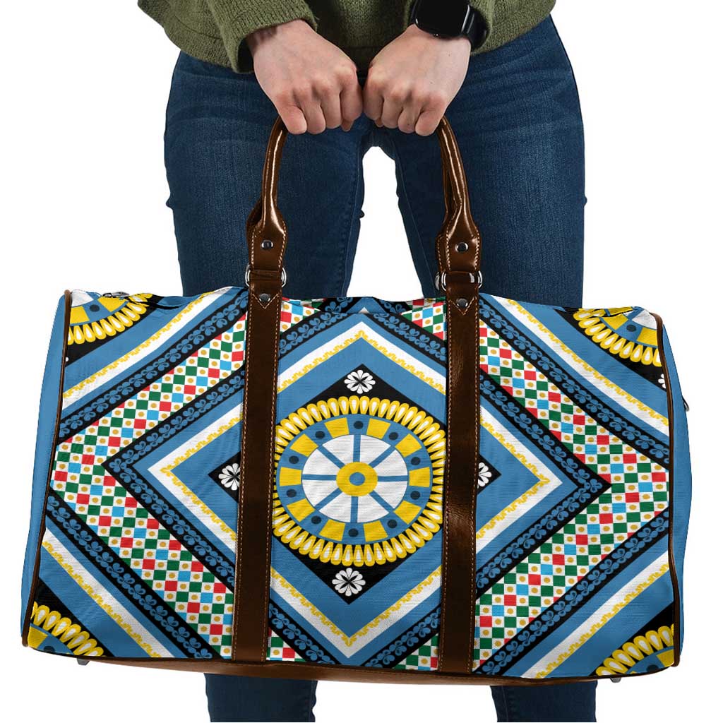 Sicily Italy Carretto Siciliano Travel Bag Azure Sicilian Cart Wheel Pattern