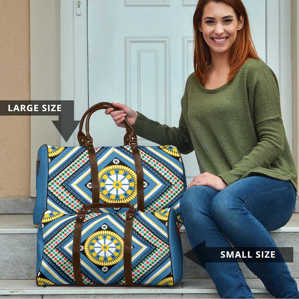 Sicily Italy Carretto Siciliano Travel Bag Azure Sicilian Cart Wheel Pattern