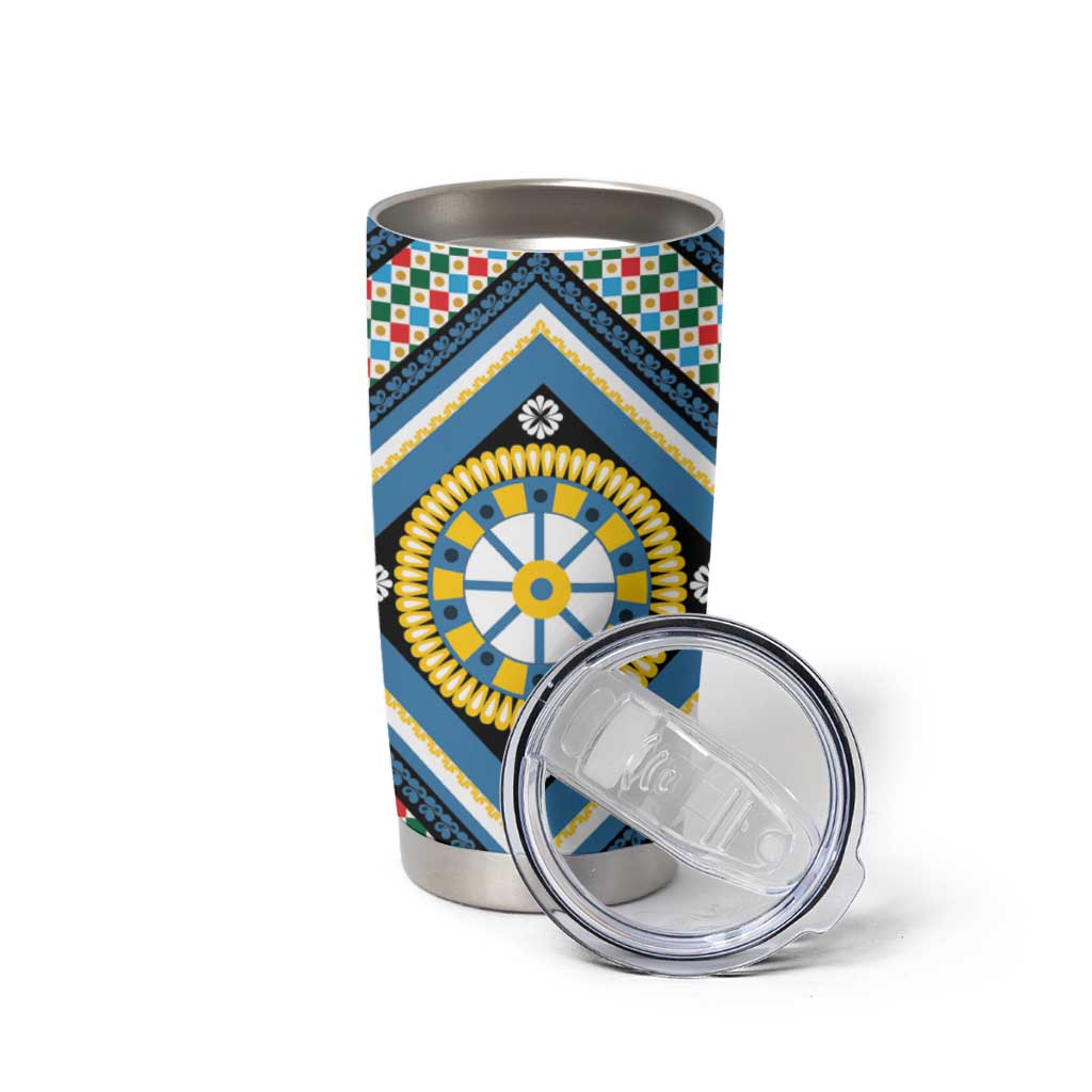 Sicily Italy Carretto Siciliano Tumbler Cup Azure Sicilian Cart Wheel Pattern