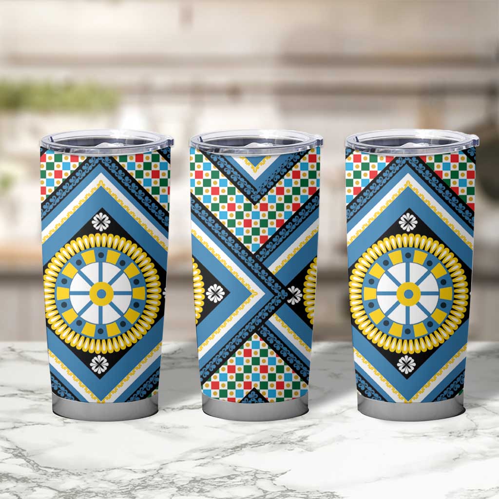Sicily Italy Carretto Siciliano Tumbler Cup Azure Sicilian Cart Wheel Pattern
