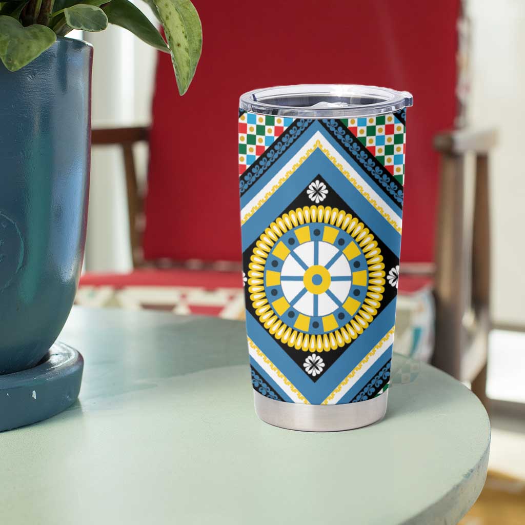 Sicily Italy Carretto Siciliano Tumbler Cup Azure Sicilian Cart Wheel Pattern