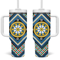 Sicily Italy Carretto Siciliano Tumbler With Handle Azure Sicilian Cart Wheel Pattern