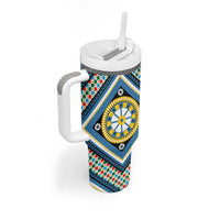Sicily Italy Carretto Siciliano Tumbler With Handle Azure Sicilian Cart Wheel Pattern
