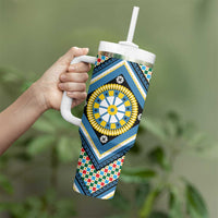 Sicily Italy Carretto Siciliano Tumbler With Handle Azure Sicilian Cart Wheel Pattern