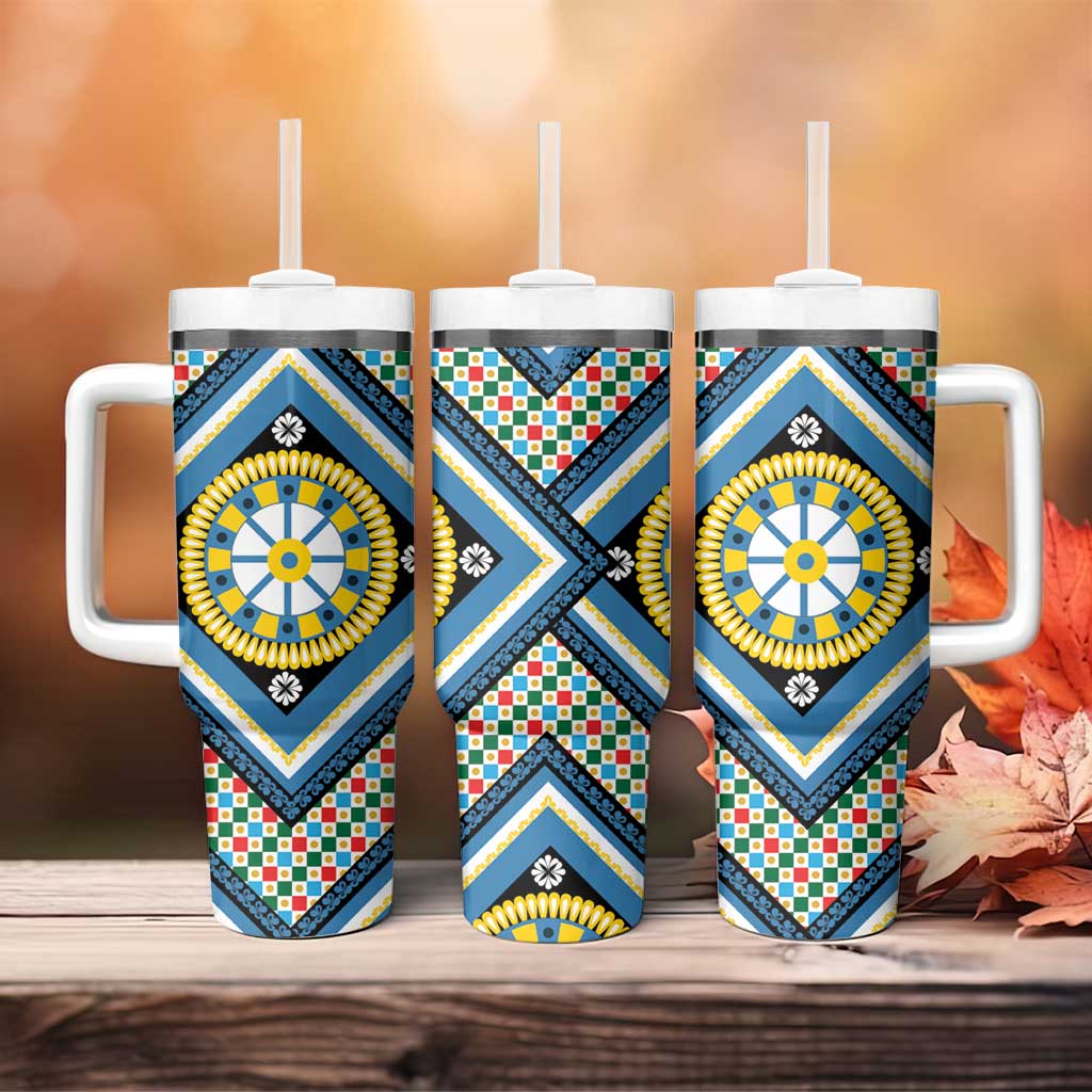 Sicily Italy Carretto Siciliano Tumbler With Handle Azure Sicilian Cart Wheel Pattern