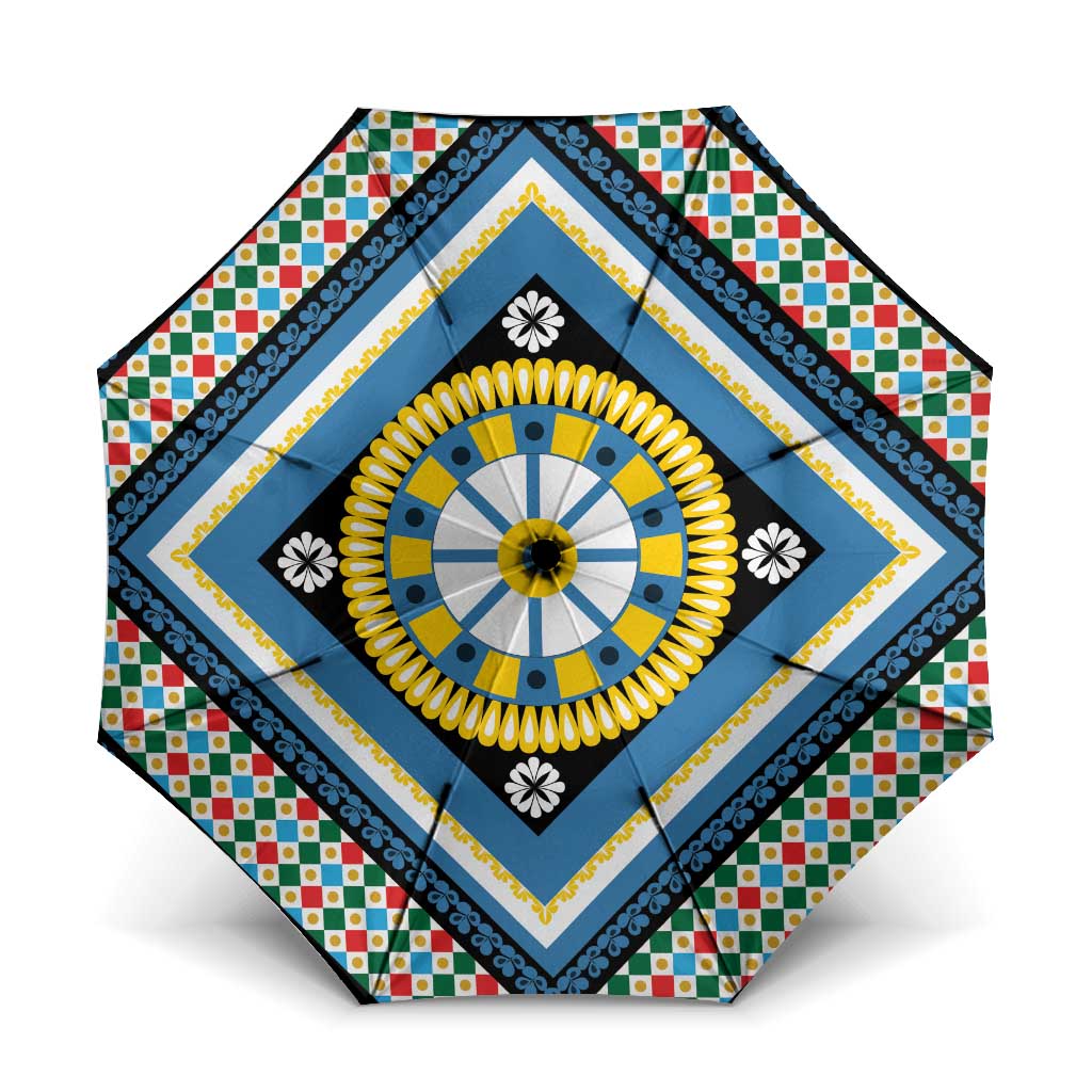 Sicily Italy Carretto Siciliano Umbrella Azure Sicilian Cart Wheel Pattern