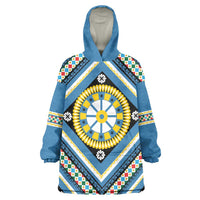 Sicily Italy Carretto Siciliano Wearable Blanket Hoodie Azure Sicilian Cart Wheel Pattern