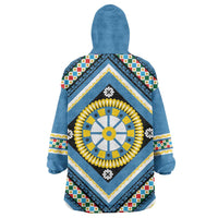 Sicily Italy Carretto Siciliano Wearable Blanket Hoodie Azure Sicilian Cart Wheel Pattern