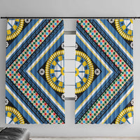 Sicily Italy Carretto Siciliano Window Curtain Azure Sicilian Cart Wheel Pattern
