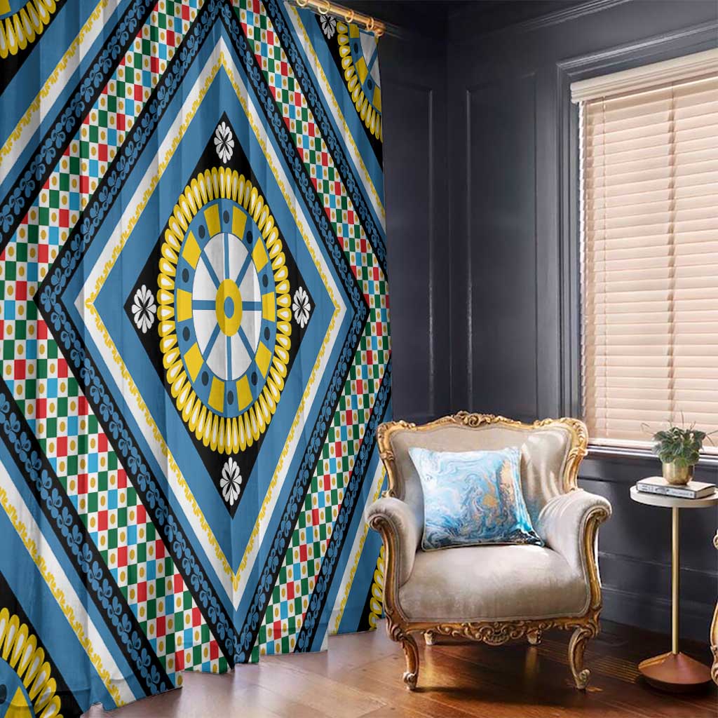 Sicily Italy Carretto Siciliano Window Curtain Azure Sicilian Cart Wheel Pattern