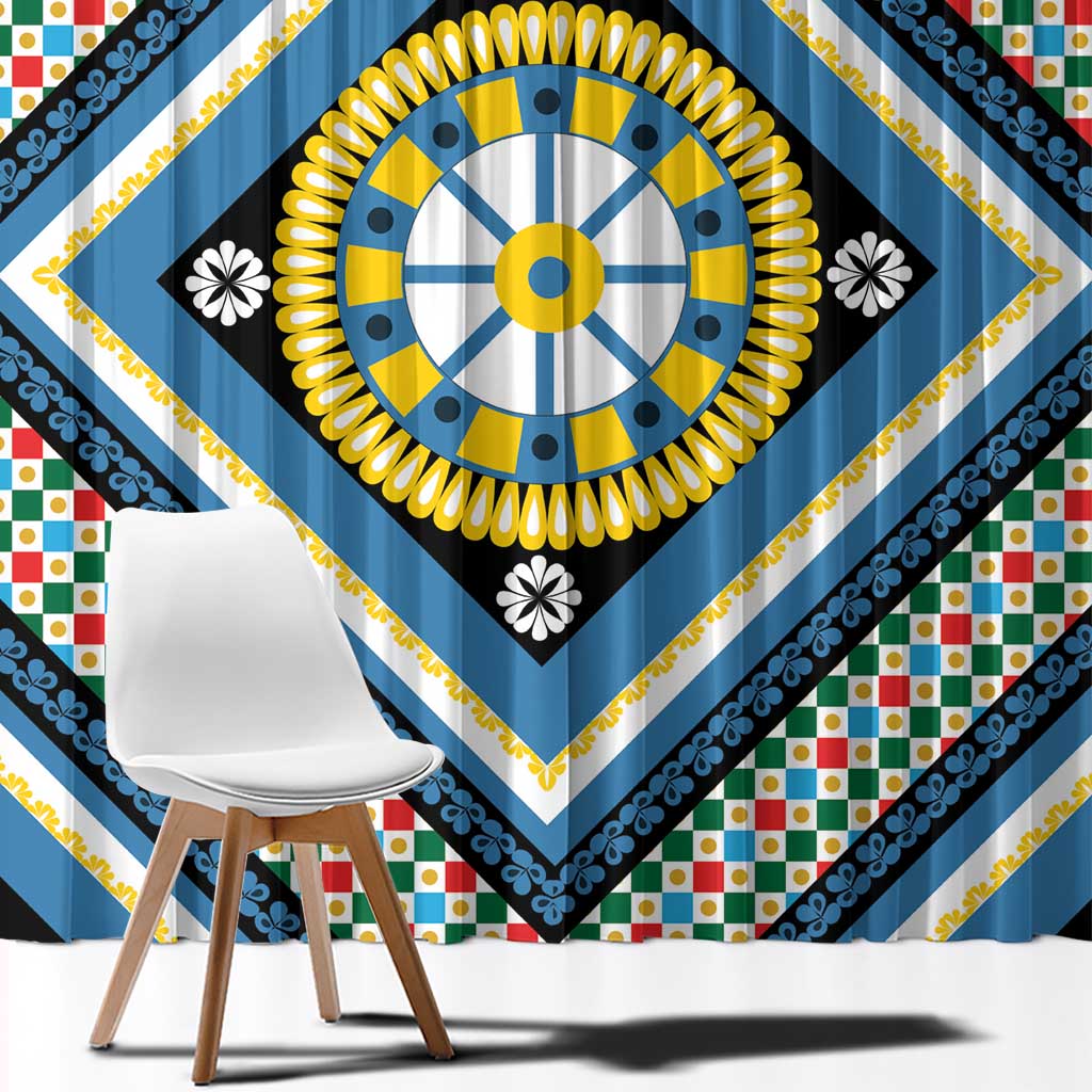 Sicily Italy Carretto Siciliano Window Curtain Azure Sicilian Cart Wheel Pattern