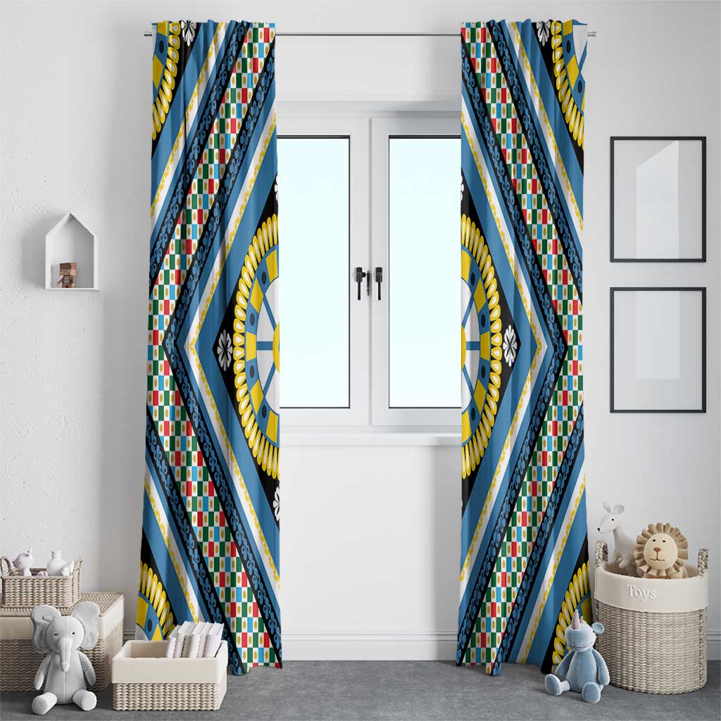 Sicily Italy Carretto Siciliano Window Curtain Azure Sicilian Cart Wheel Pattern