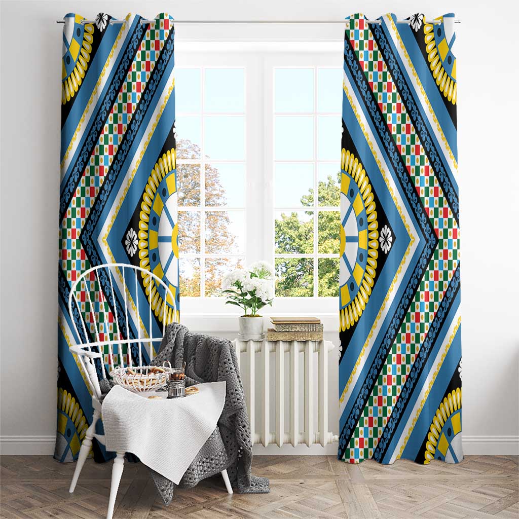 Sicily Italy Carretto Siciliano Window Curtain Azure Sicilian Cart Wheel Pattern
