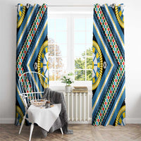 Sicily Italy Carretto Siciliano Window Curtain Azure Sicilian Cart Wheel Pattern