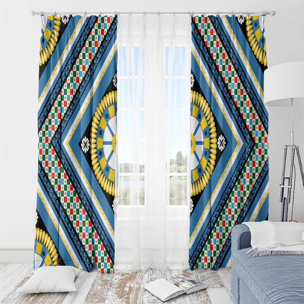 Sicily Italy Carretto Siciliano Window Curtain Azure Sicilian Cart Wheel Pattern