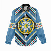 Sicily Italy Carretto Siciliano Women Casual Shirt Azure Sicilian Cart Wheel Pattern