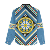 Sicily Italy Carretto Siciliano Women Casual Shirt Azure Sicilian Cart Wheel Pattern