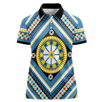 Sicily Italy Carretto Siciliano Women Polo Shirt Azure Sicilian Cart Wheel Pattern