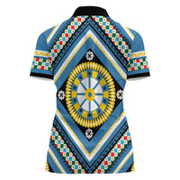 Sicily Italy Carretto Siciliano Women Polo Shirt Azure Sicilian Cart Wheel Pattern