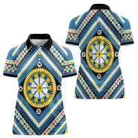 Sicily Italy Carretto Siciliano Women Polo Shirt Azure Sicilian Cart Wheel Pattern