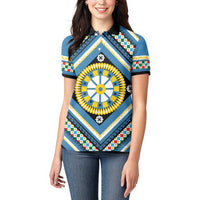 Sicily Italy Carretto Siciliano Women Polo Shirt Azure Sicilian Cart Wheel Pattern