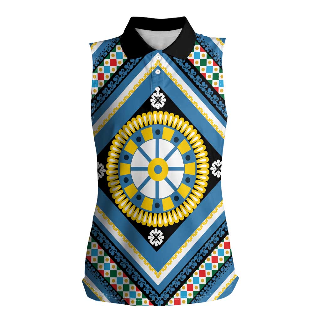 Sicily Italy Carretto Siciliano Women Sleeveless Polo Shirt Azure Sicilian Cart Wheel Pattern