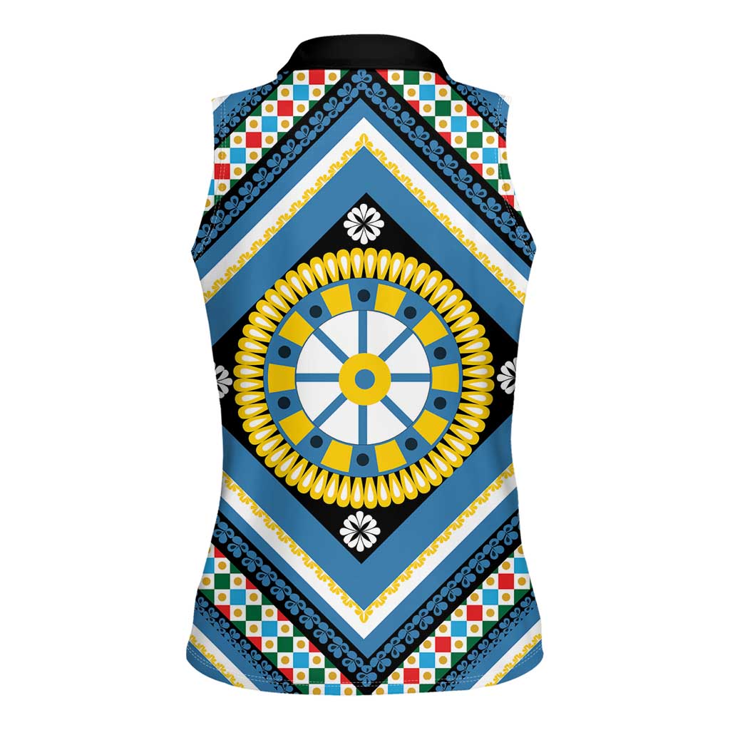 Sicily Italy Carretto Siciliano Women Sleeveless Polo Shirt Azure Sicilian Cart Wheel Pattern