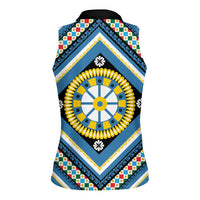 Sicily Italy Carretto Siciliano Women Sleeveless Polo Shirt Azure Sicilian Cart Wheel Pattern