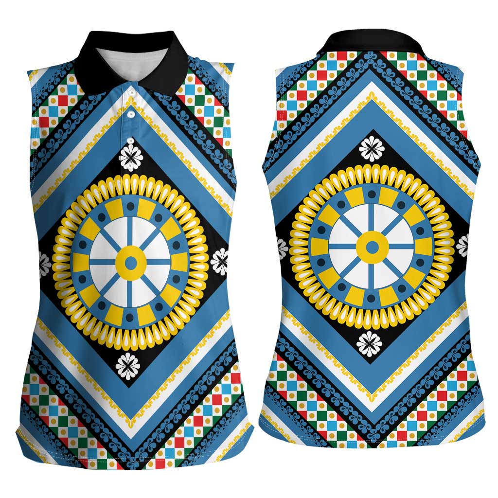 Sicily Italy Carretto Siciliano Women Sleeveless Polo Shirt Azure Sicilian Cart Wheel Pattern