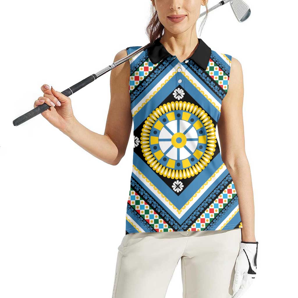Sicily Italy Carretto Siciliano Women Sleeveless Polo Shirt Azure Sicilian Cart Wheel Pattern