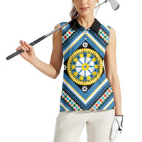 Sicily Italy Carretto Siciliano Women Sleeveless Polo Shirt Azure Sicilian Cart Wheel Pattern