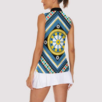 Sicily Italy Carretto Siciliano Women Sleeveless Polo Shirt Azure Sicilian Cart Wheel Pattern