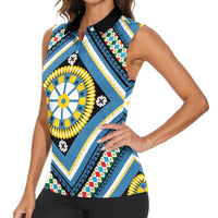 Sicily Italy Carretto Siciliano Women Sleeveless Polo Shirt Azure Sicilian Cart Wheel Pattern